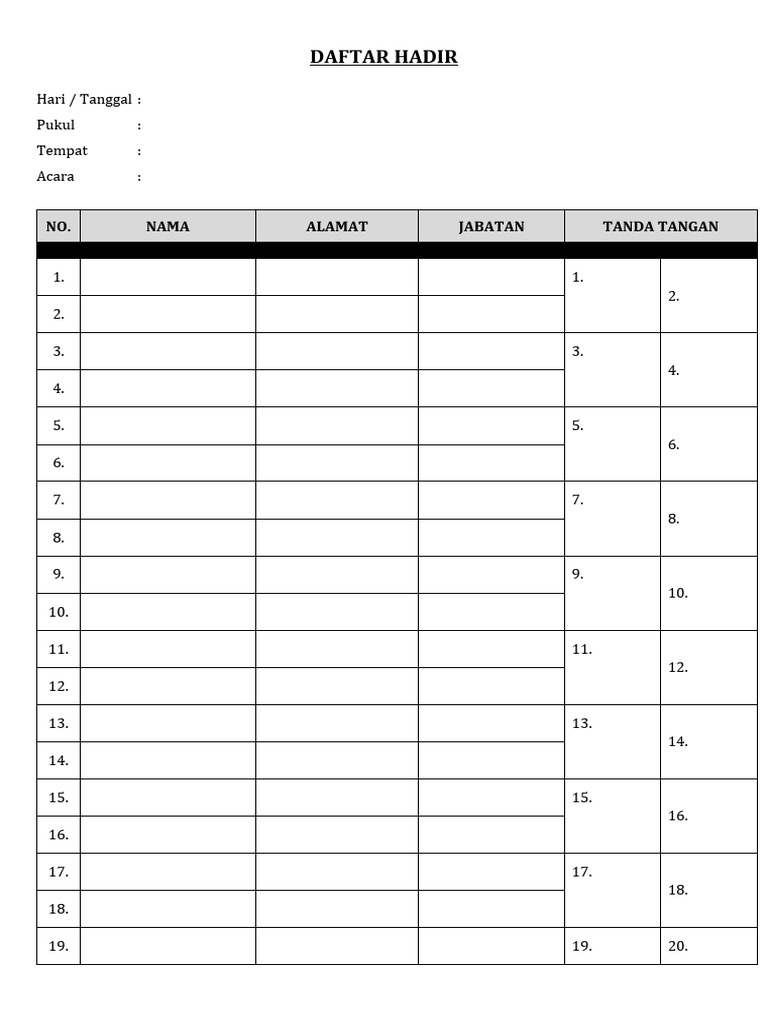 Contoh Format Daftar Hadir | PDF