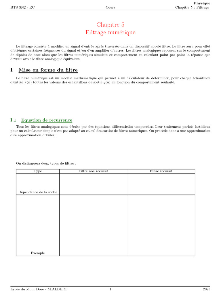 Filtrage Numérique en Physique | PDF | Filtre (électronique) | Informatique