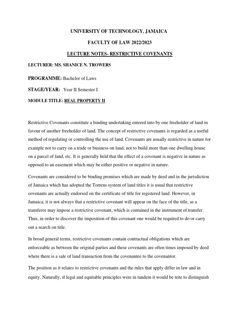 Restrictive Covenants Lecture Notes 2022 Updated Pdf Covenant Law