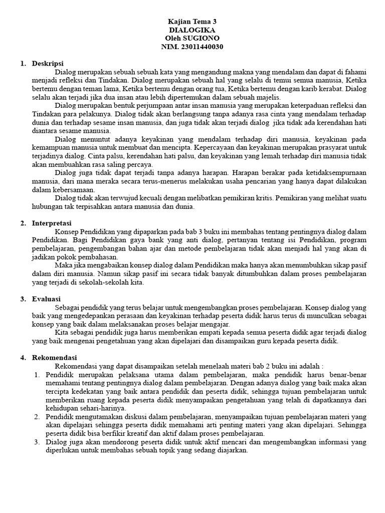Kajian Tema 3 Dialogika Pdf Karier Perkembangan