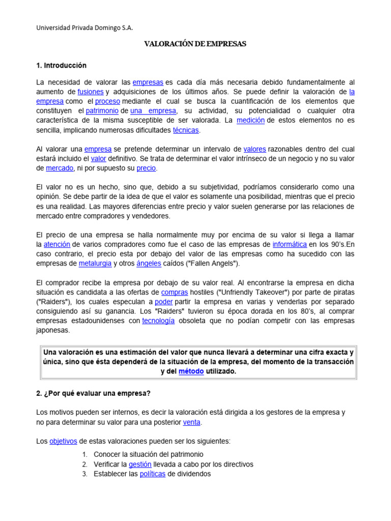 Métodos de Valoración de Empresas | PDF | Flujo de caja descontado ...