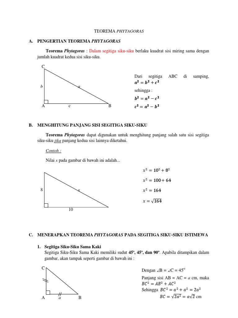 Teorema Phytagoras A 2 Segitiga Siku Siku Dengan Sudut