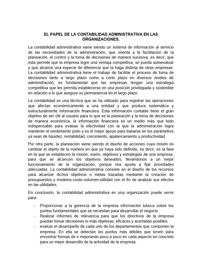 Contabilidad Administrativa y Su Impacto | PDF | Contabilidad | Toma de ...