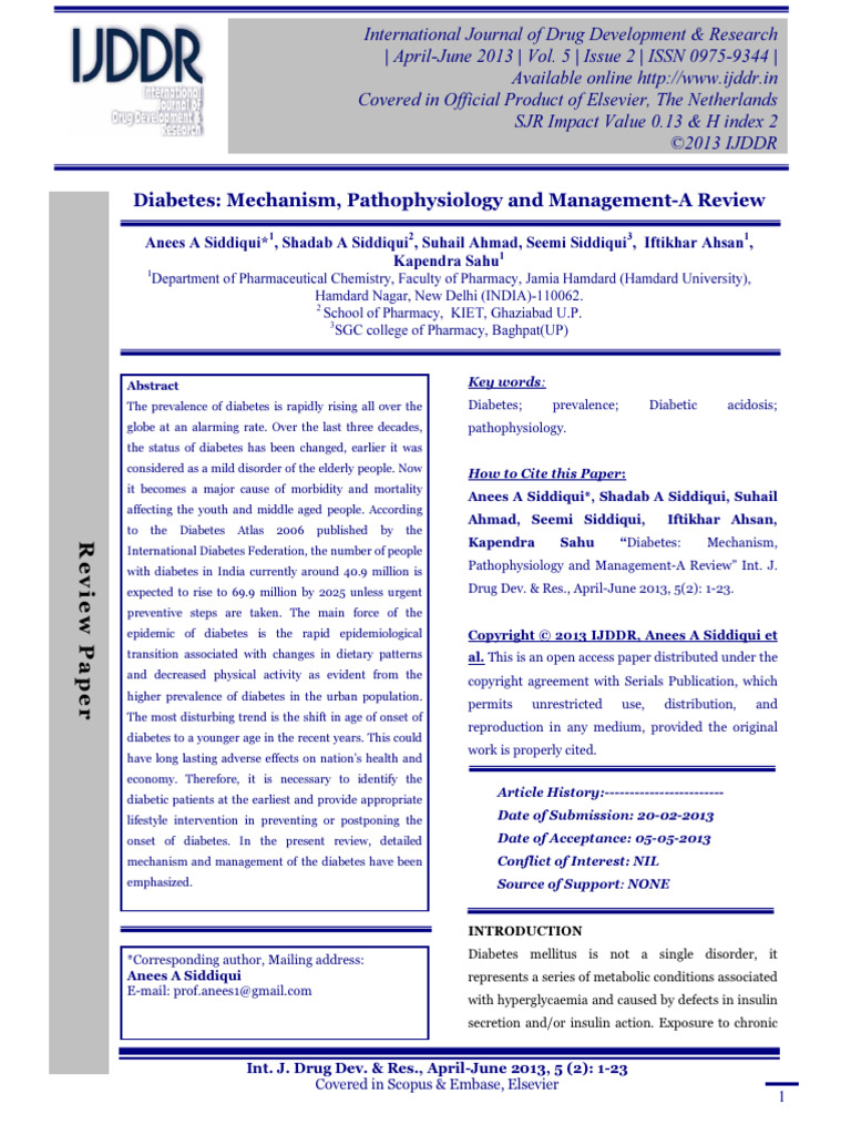 Diabetes Mechanism, Pathophysiology and Management-A Review | PDF ...