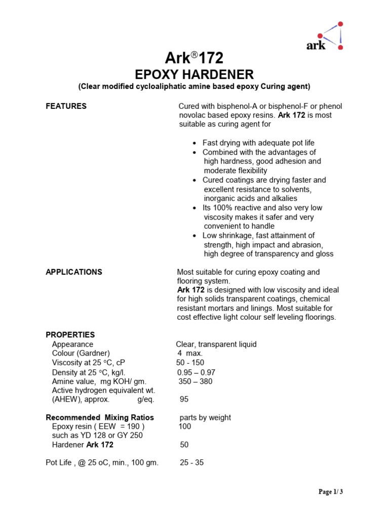 TDS - Ark 172 | PDF | Epoxy | Materials