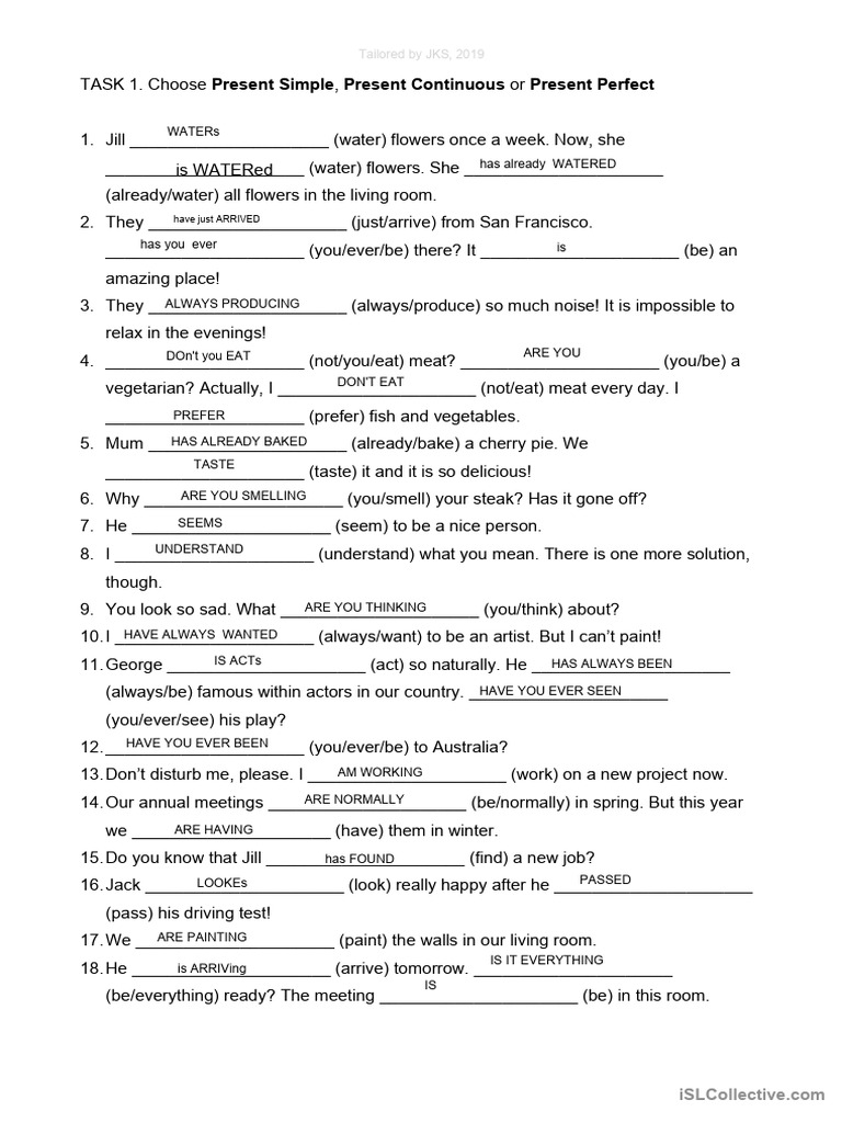 Present Simple, Present Continuous, Present Perfect. | PDF