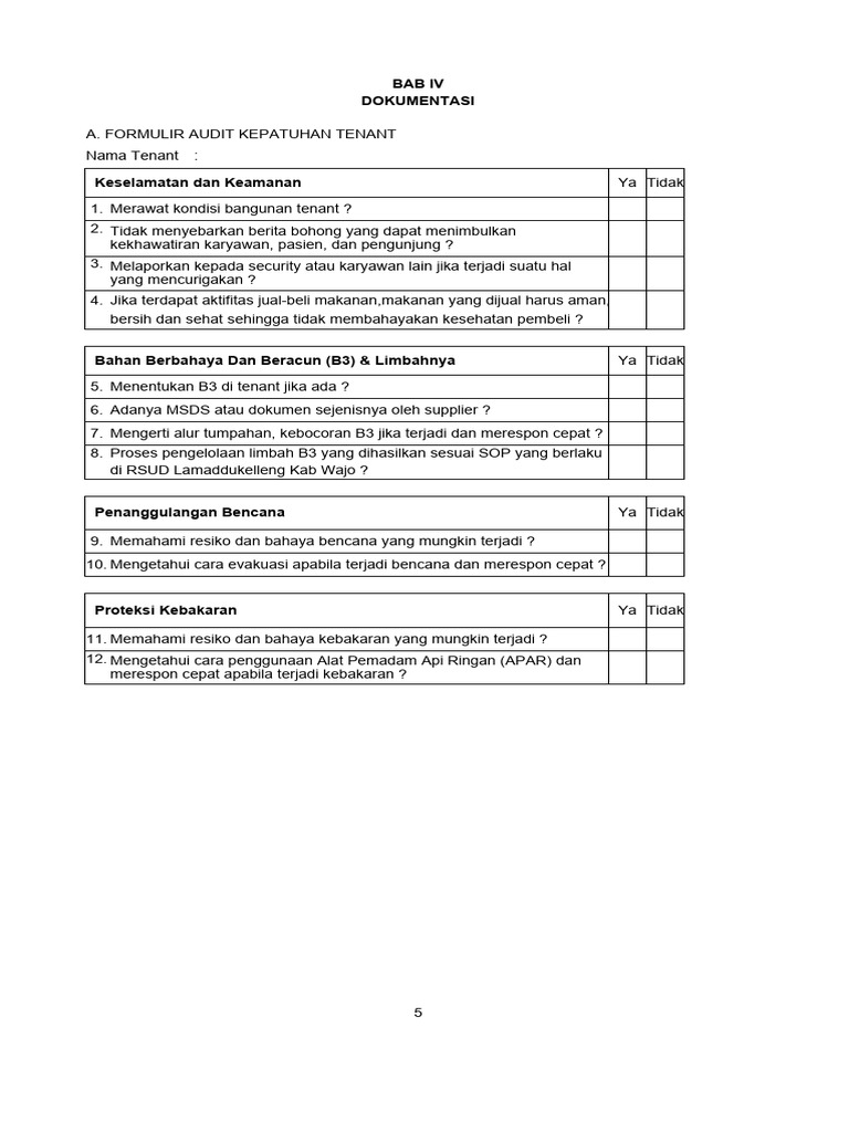 Audit Kepatuhan Tenant Kesehatan 2021 | PDF