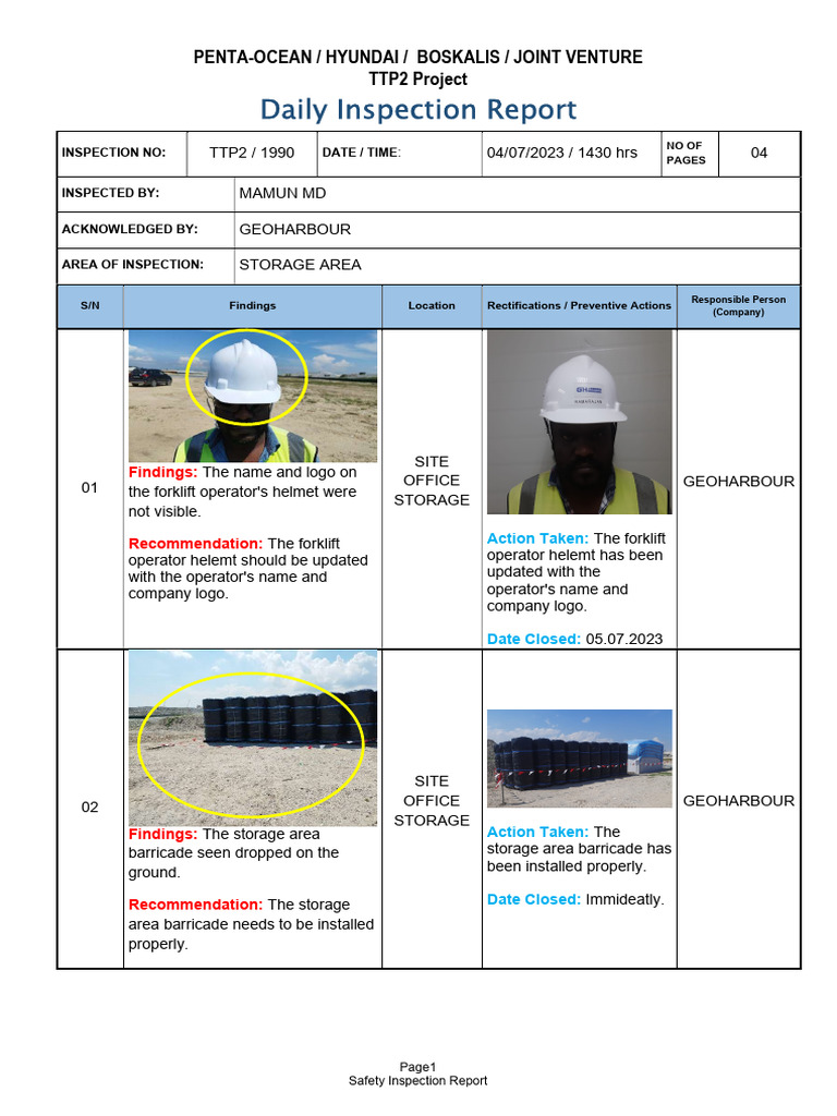 Safety Inspection Report-04.07.2023 (Geoharbour) | PDF | Technology ...