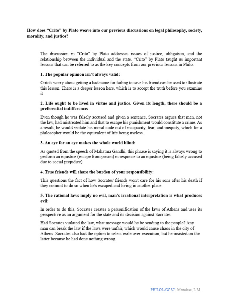 Discussion On Crito By Plato Pdf Law