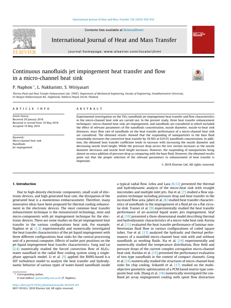 Nanoﬂuids Jet Impingement in Micro-Channels | PDF | Heat Transfer | Heat