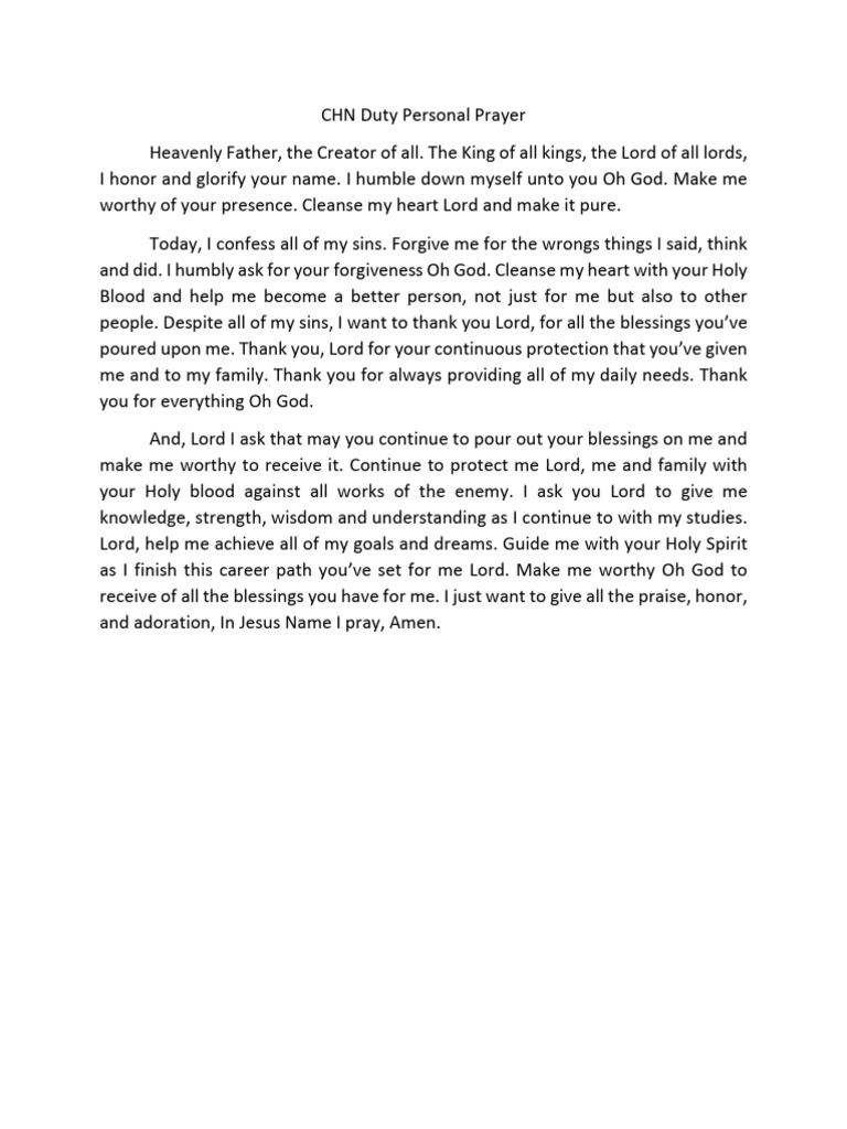 Personal Prayer Example
