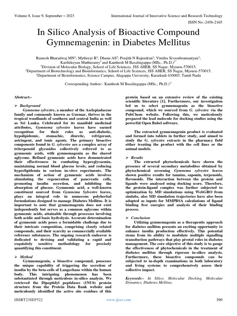 In Silico Analysis of Bioactive Compound Gymnemagenin: in Diabetes ...