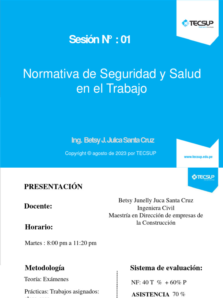 Sesión N °: 01: Normativa de Seguridad y Salud en El Trabajo | PDF ...