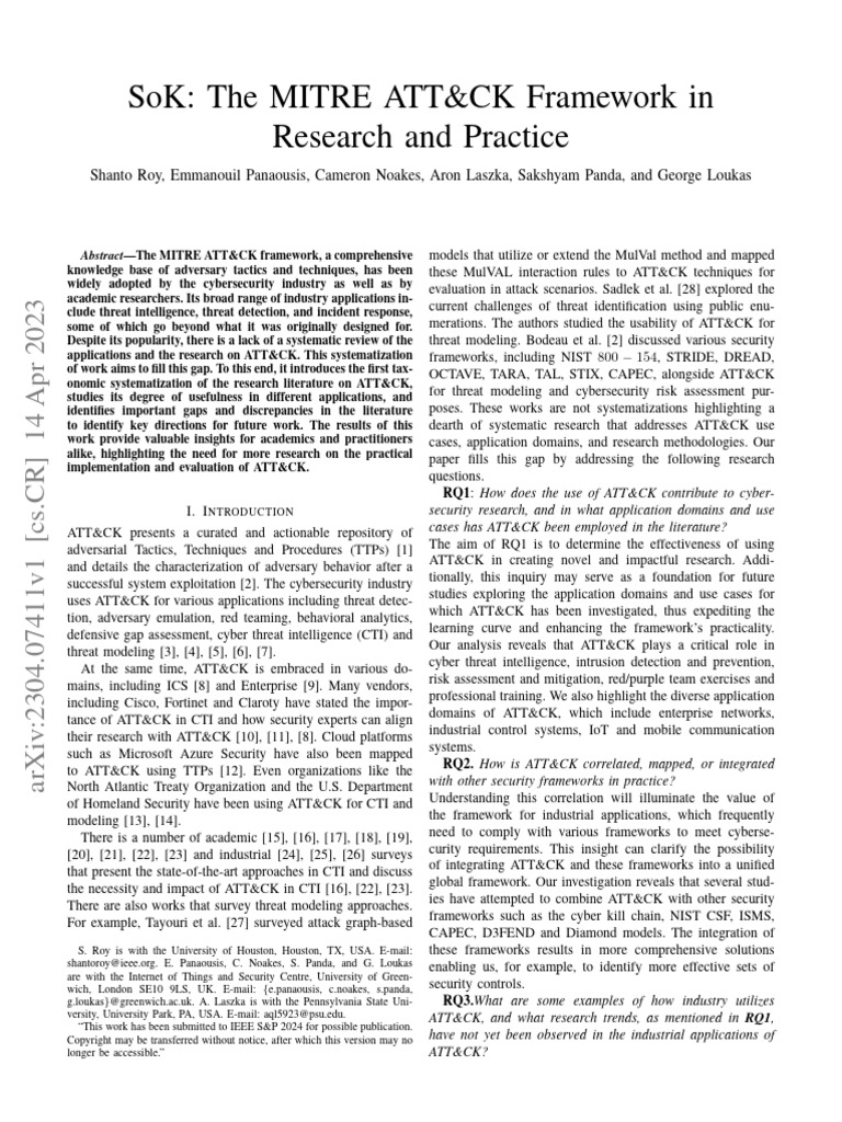 MITRE ATTCK Framework in Research and Practice | PDF | Computer ...