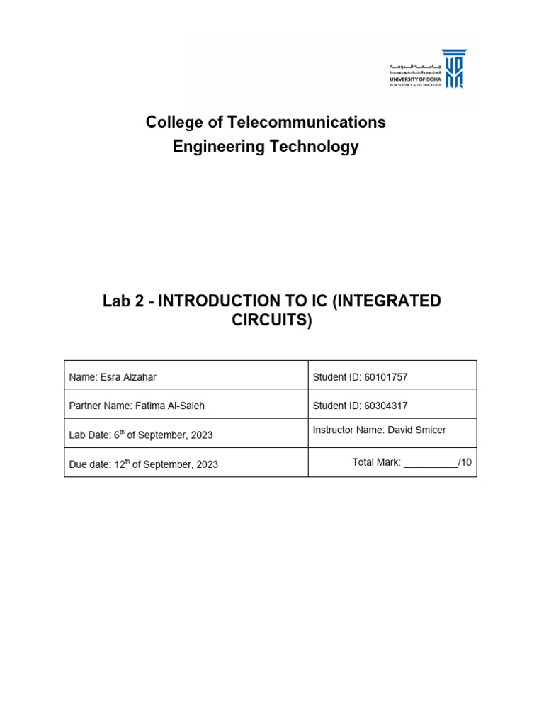 LAB 2Integrated Circuits ICs 2 PDF Integrated Circuit Electronic