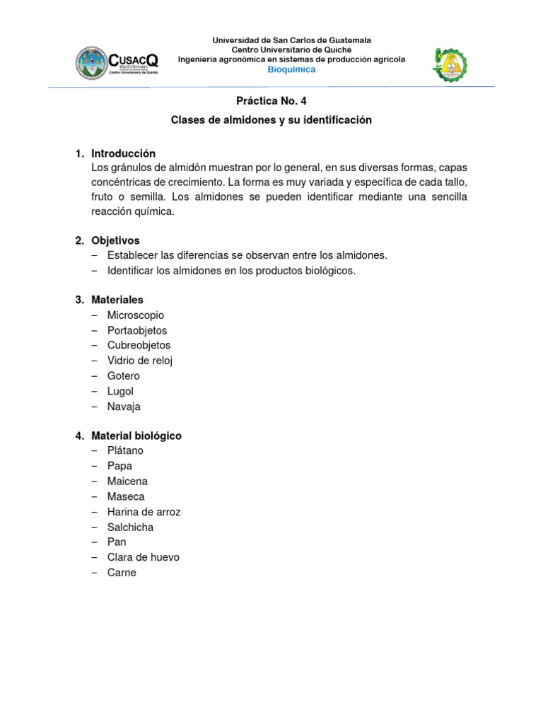 Identificación de Almidones en Alimentos | PDF | Almidón | Patata