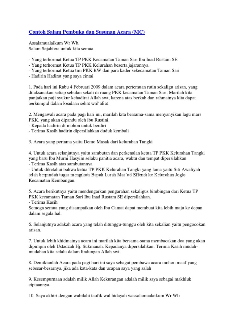 Contoh Salam Pembuka Dan Susunan Acara PDF