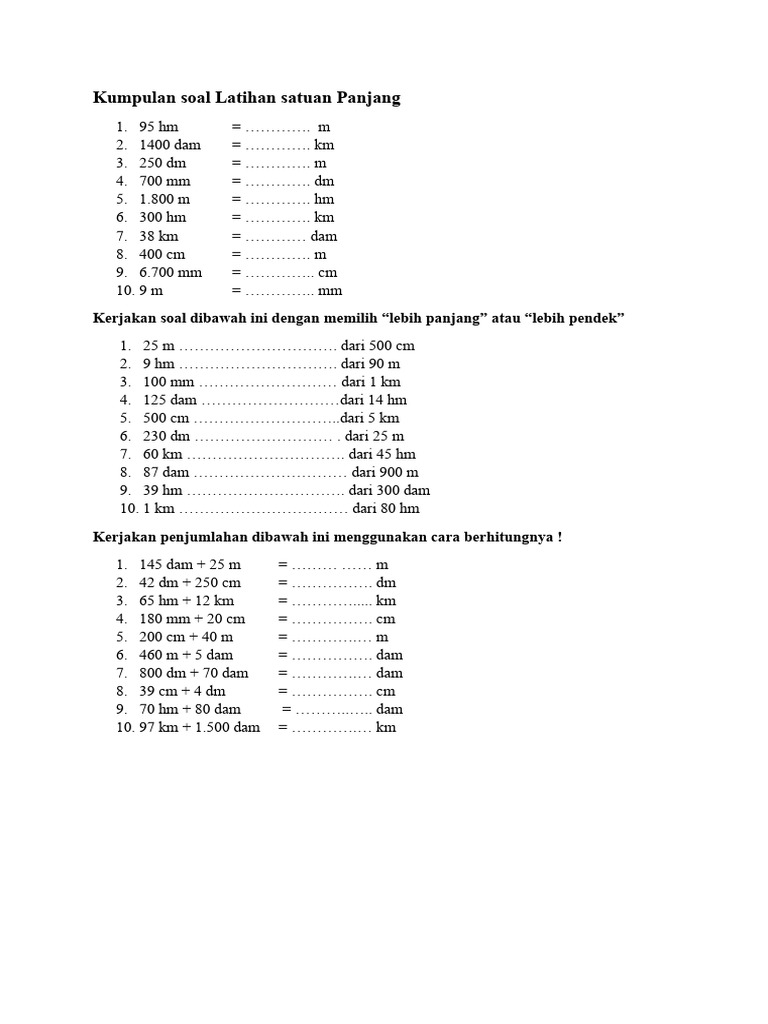 Soal Latihan Konversi Satuan Panjang | PDF