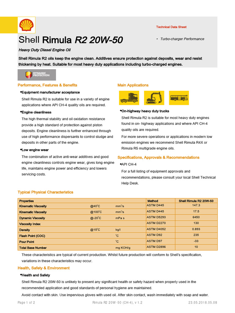 Rimula r2 0w 50 | PDF | Motor Oil | Materials