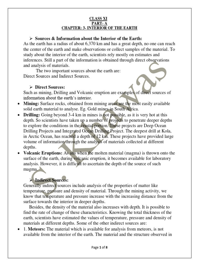 Interior of The Earth Notes PDF Earthquakes Volcano