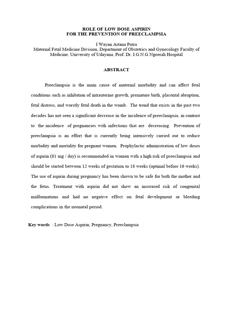 Role of Low Dose Aspirin PDF Maternal Health Fetus