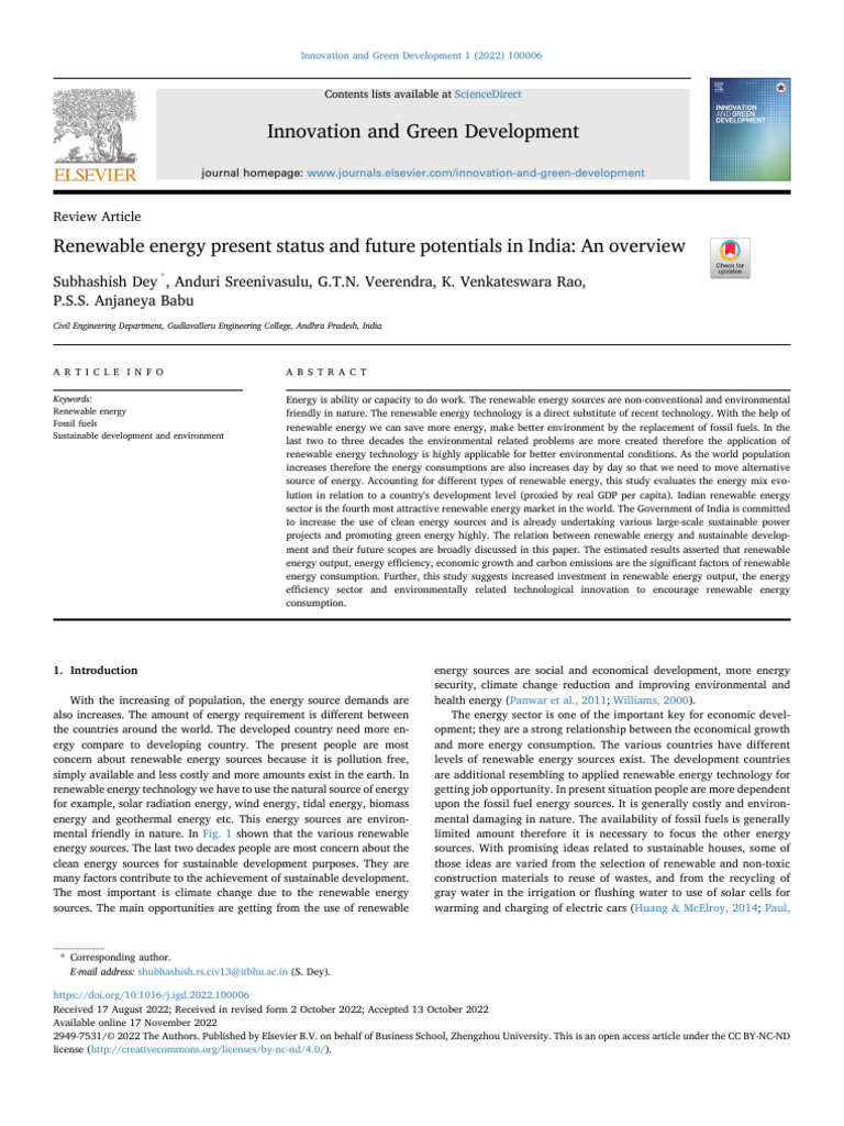 Renewable Energy Status in India | PDF | Renewable Energy | Energy ...