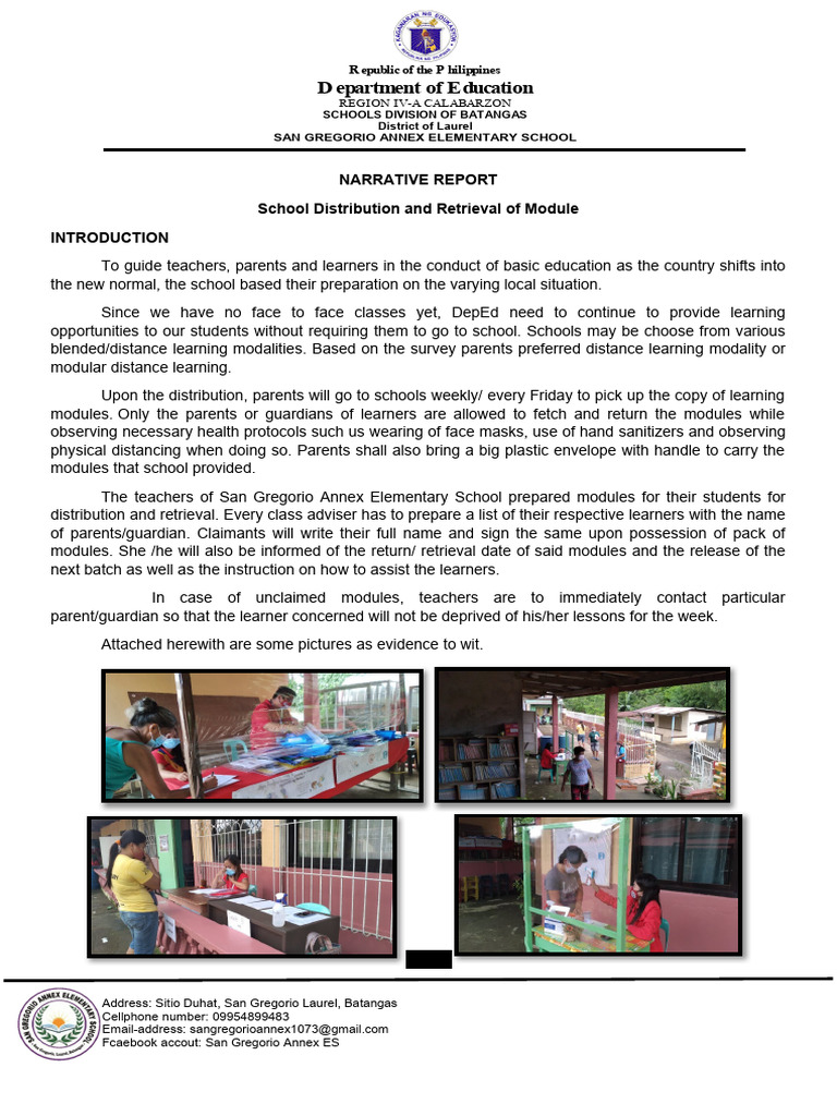 Narrative Report School Distribution and Retrival of Modules Download
