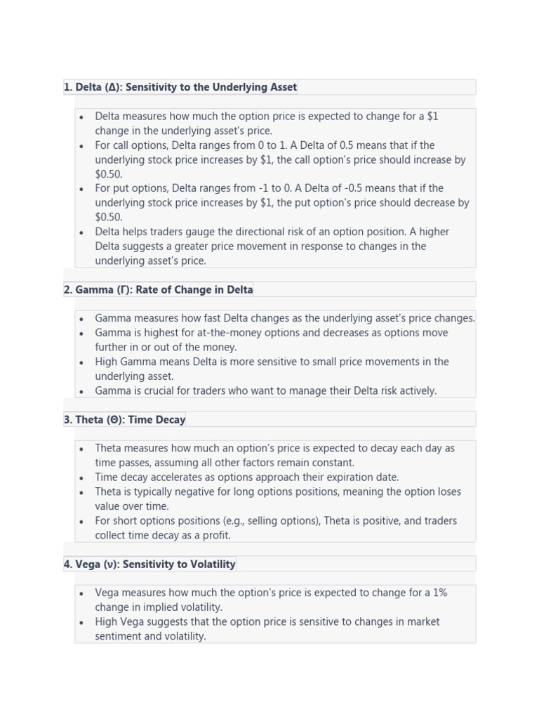 Option Greeks | PDF | Greeks (Finance) | Option (Finance)