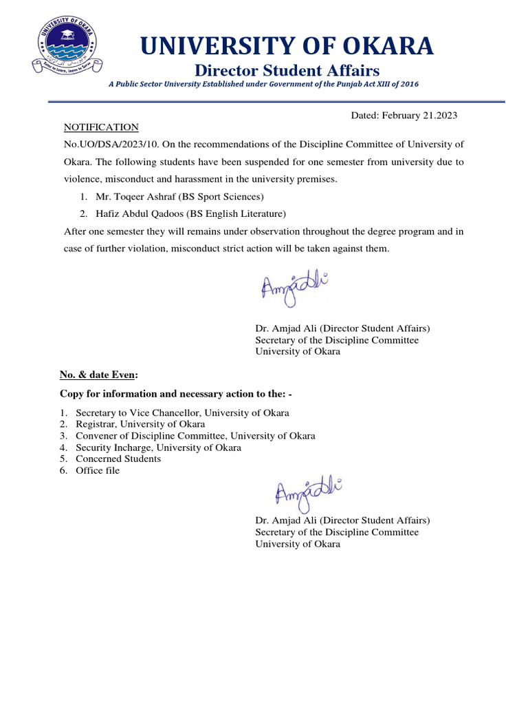 Student Suspension Notification | PDF | Science & Mathematics ...