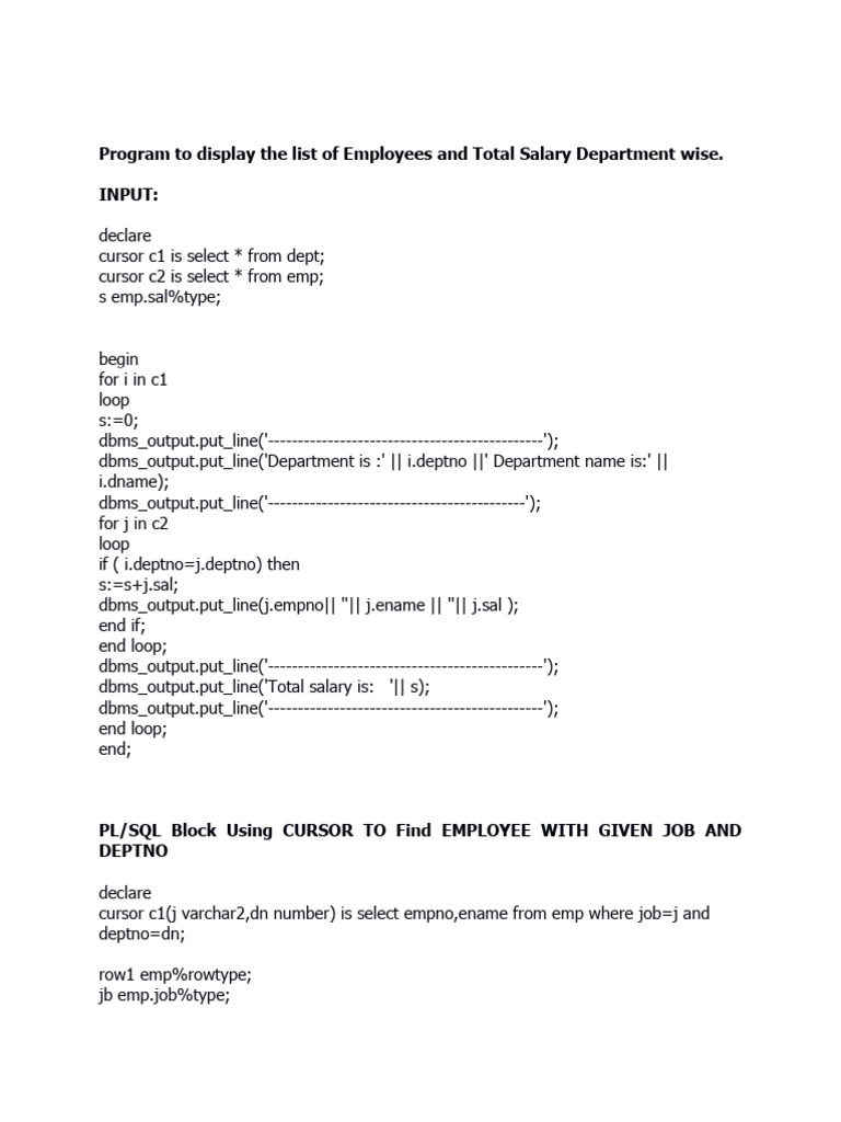 Programs on cursors pdf pl sql sql