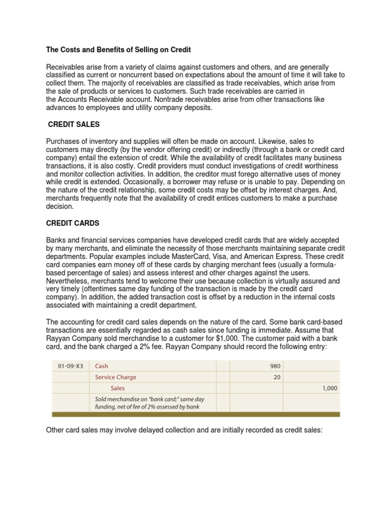 The Costs and Benefits of Selling On Credit | PDF | Bad Debt | Debits And  Credits