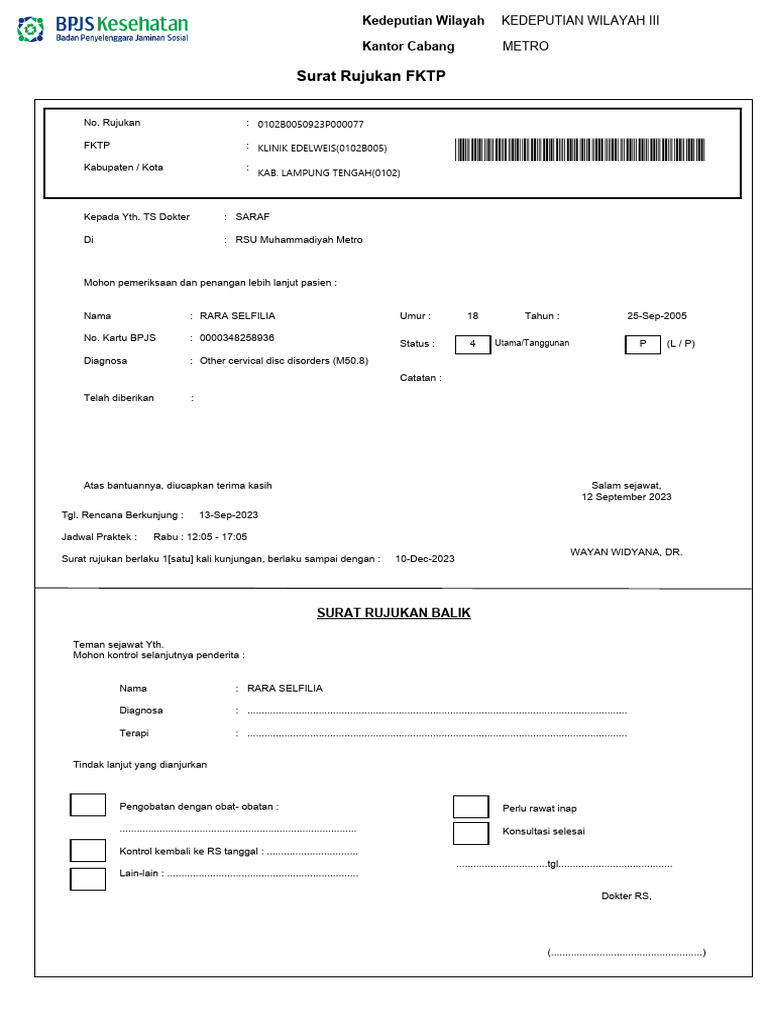 Surat Rujukan Medis FKTP Lampung Tengah | PDF