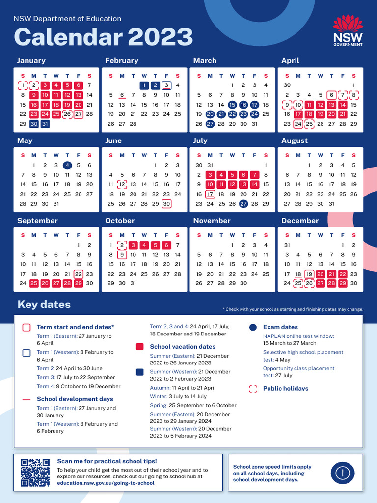 NSW SChool Calendar 2023 A4 PDF Schools