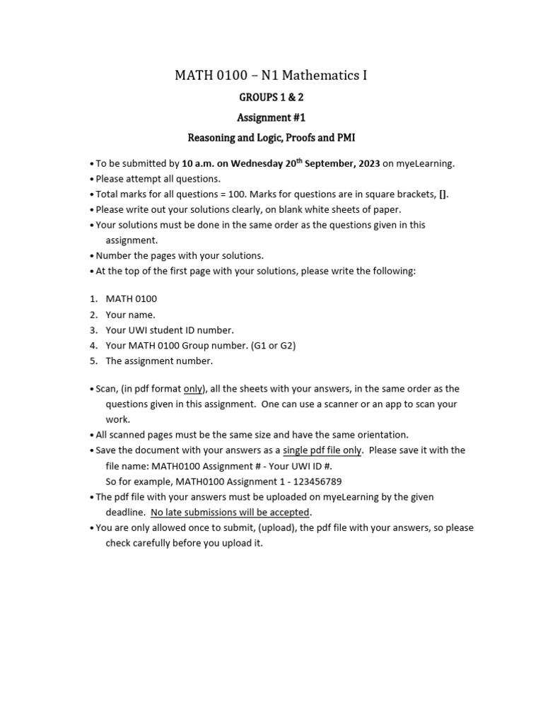 Math 0100 - Assignment1 | PDF | Mathematical Proof | Truth