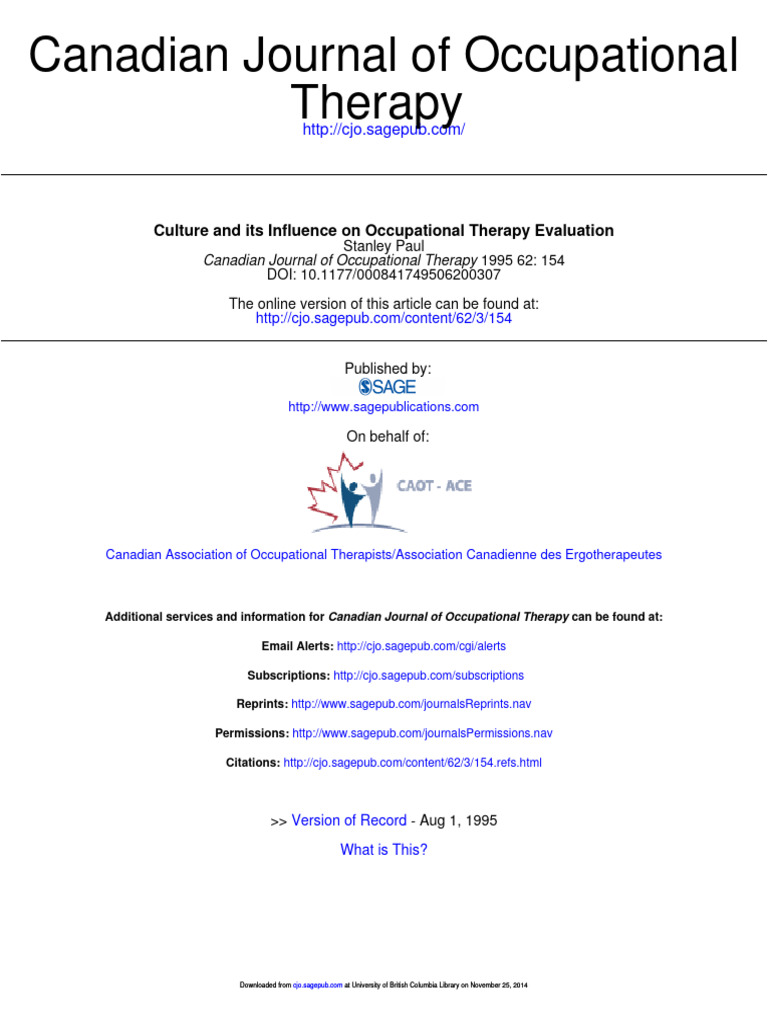 Therapy Canadian Journal of Occupational: Culture and Its Influence On ...