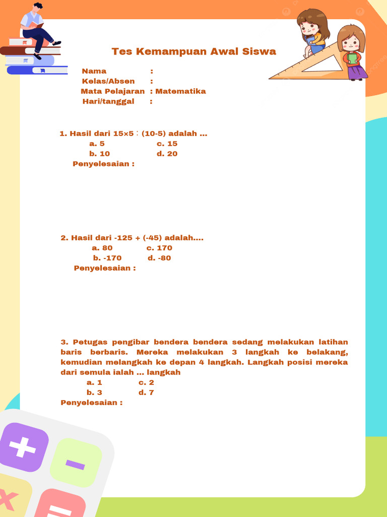 Tes Kemampuan Awal Siswa VIIG | PDF