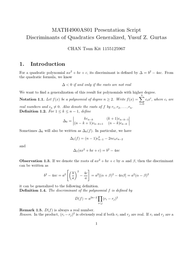 Math4900as01 Presentation Script | PDF | Quadratic Equation | Abstract ...