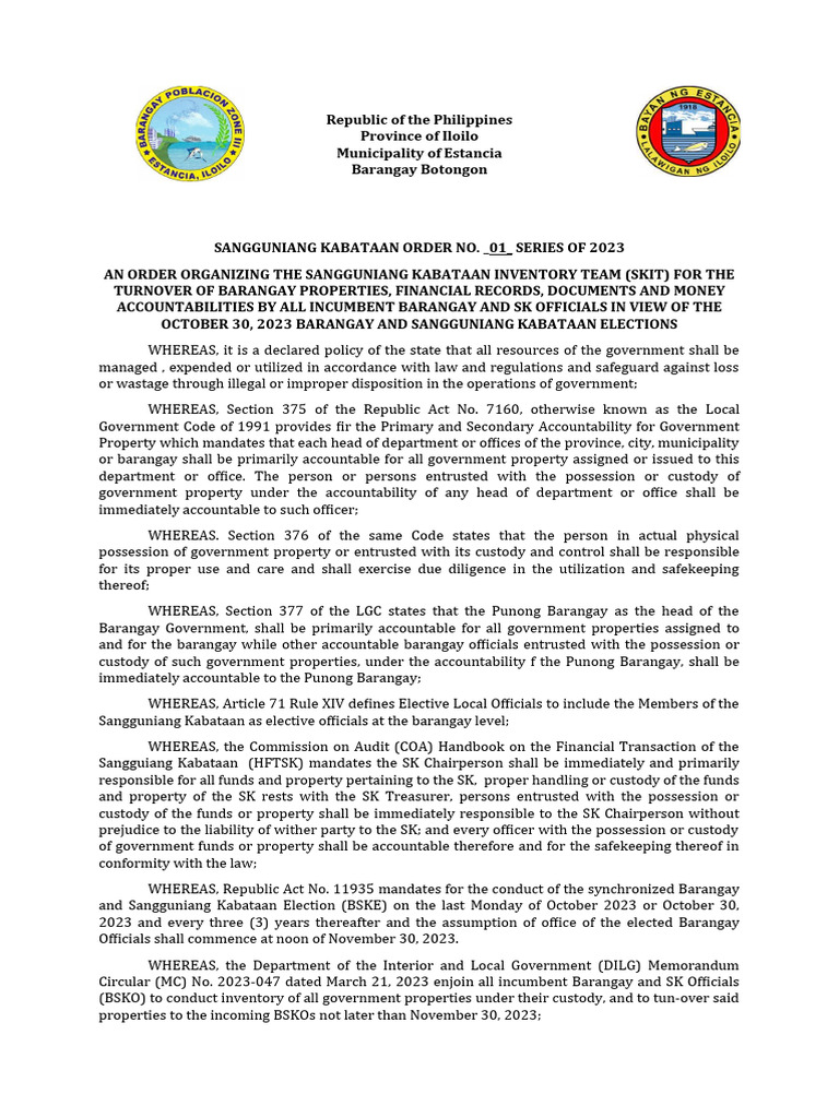 2.SK EO SK Inventory SK Pob. Zone 3 | PDF | Justice | Crime & Violence