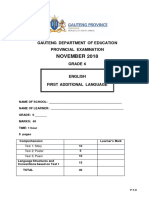 Grade 6 Provincial Examination English (FAL) November 2018 Question Paper