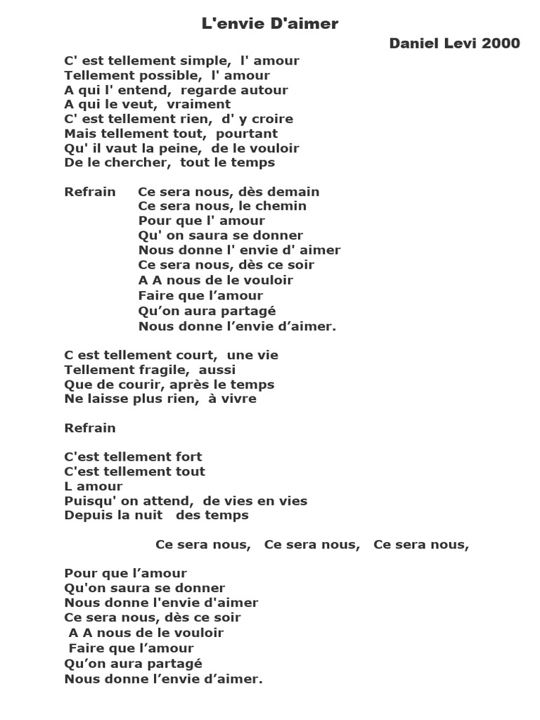 Paroles De L envie D aimer PDF