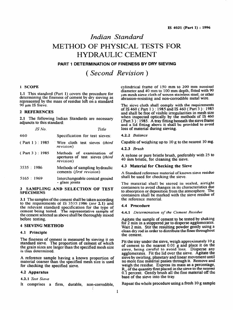 Is 40311 (1996) Methods of Physical Tests For Hydraulic Cement, Part