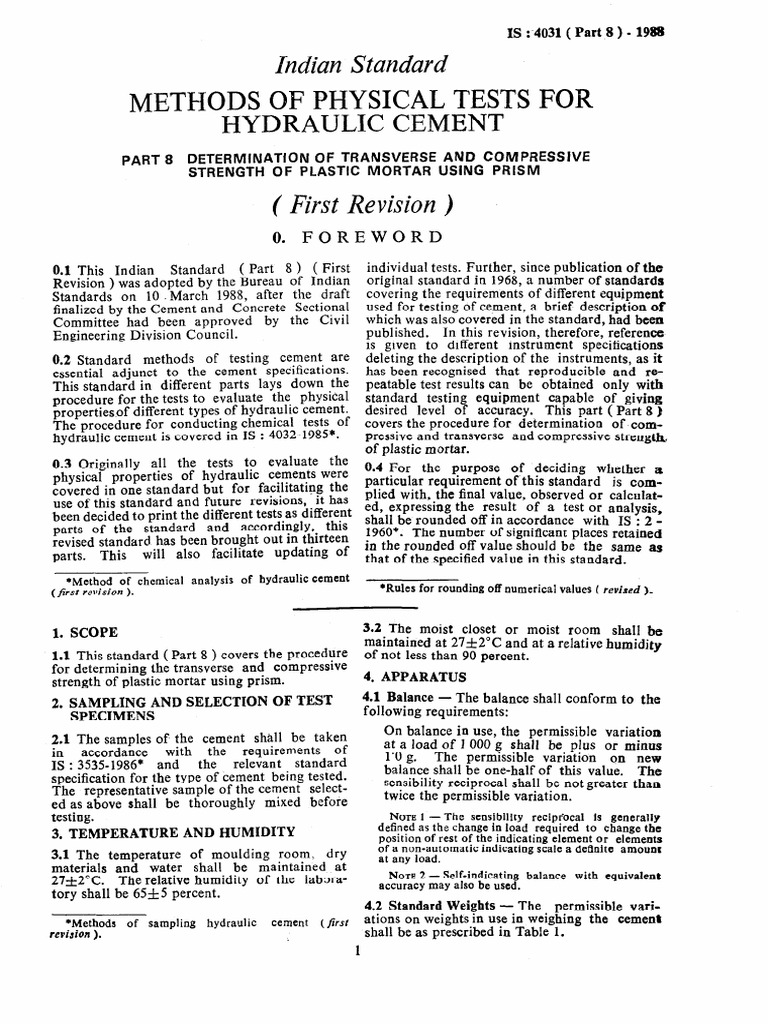 Indian Standard Methods of Physical Tests For Hydraulic Cement PDF