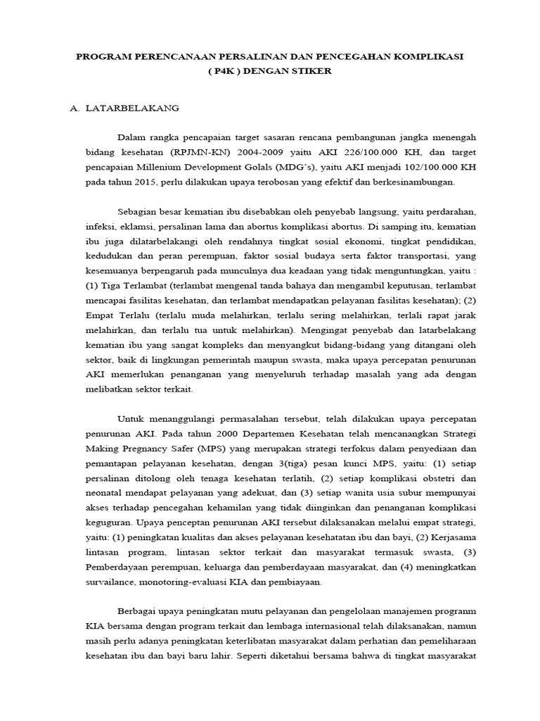 P4K: Program Stiker Cegah Komplikasi | PDF | Ilmu Sosial | Kesehatan ...