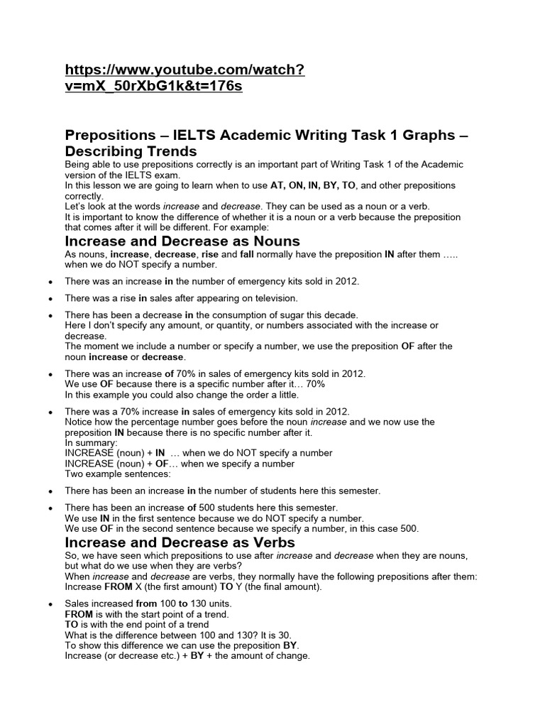 Prepositions for IELTS Writing Task 1 | PDF | Preposition And ...