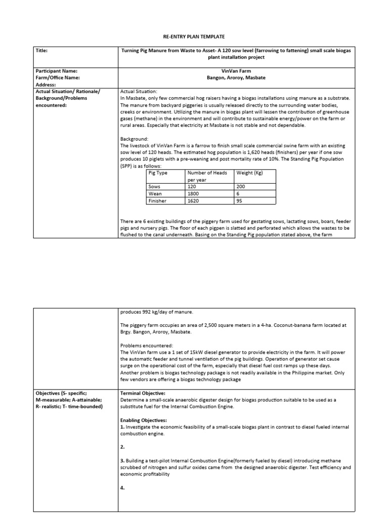Re Entry Plan Template 2021 PDF Anaerobic Digestion Biogas