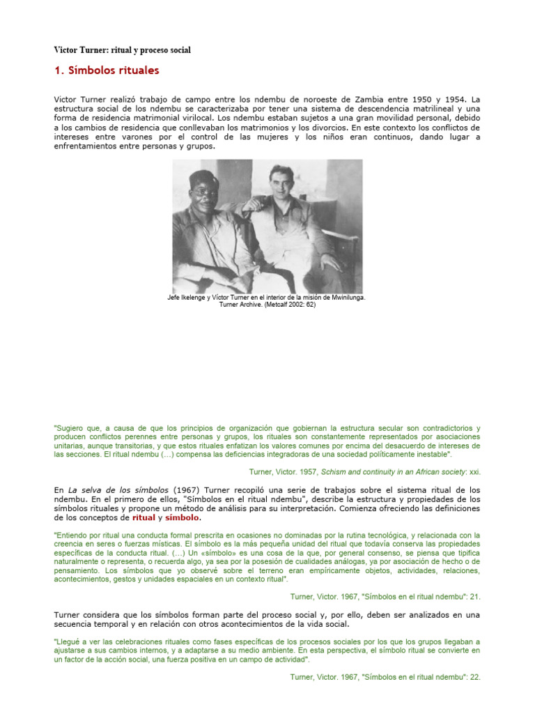Victor Turner Símbolos en e ritual Ndembu | PDF | Rituales | Sociedad
