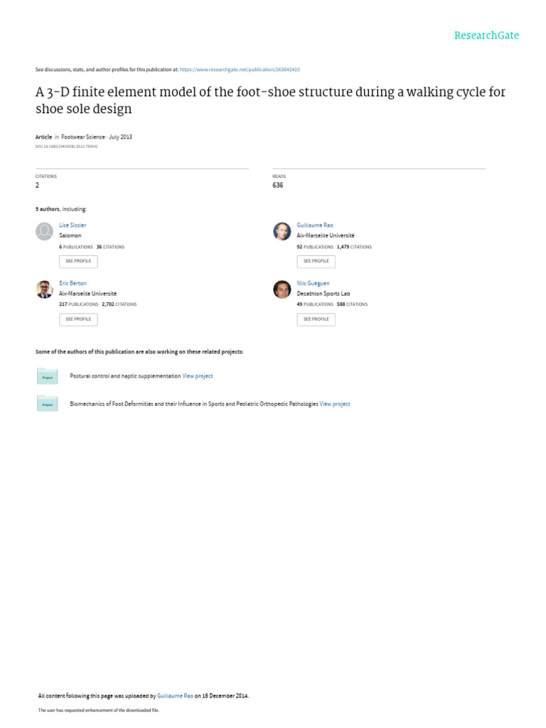 A 3D Finite Element Model of The FootShoe Structure During A Walking