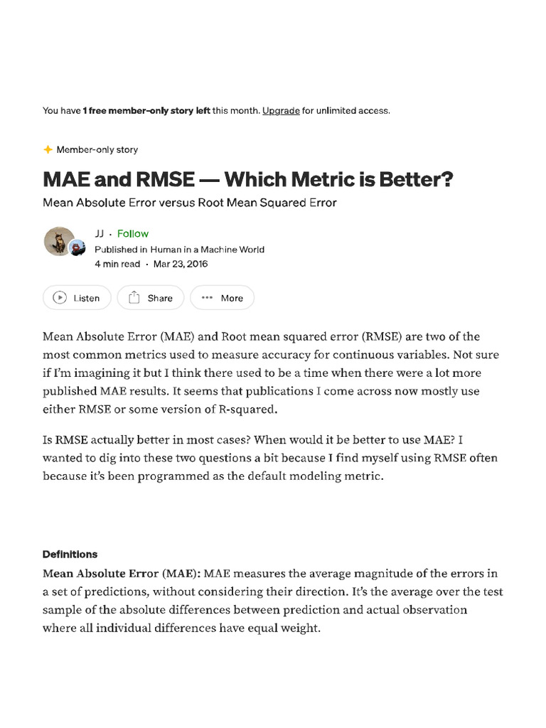 MAE and RMSE - Which Metric Is Better | PDF