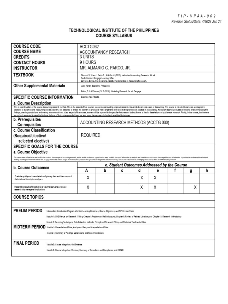 Mini Syllabus for Accounting Research | PDF | Data | Statistics