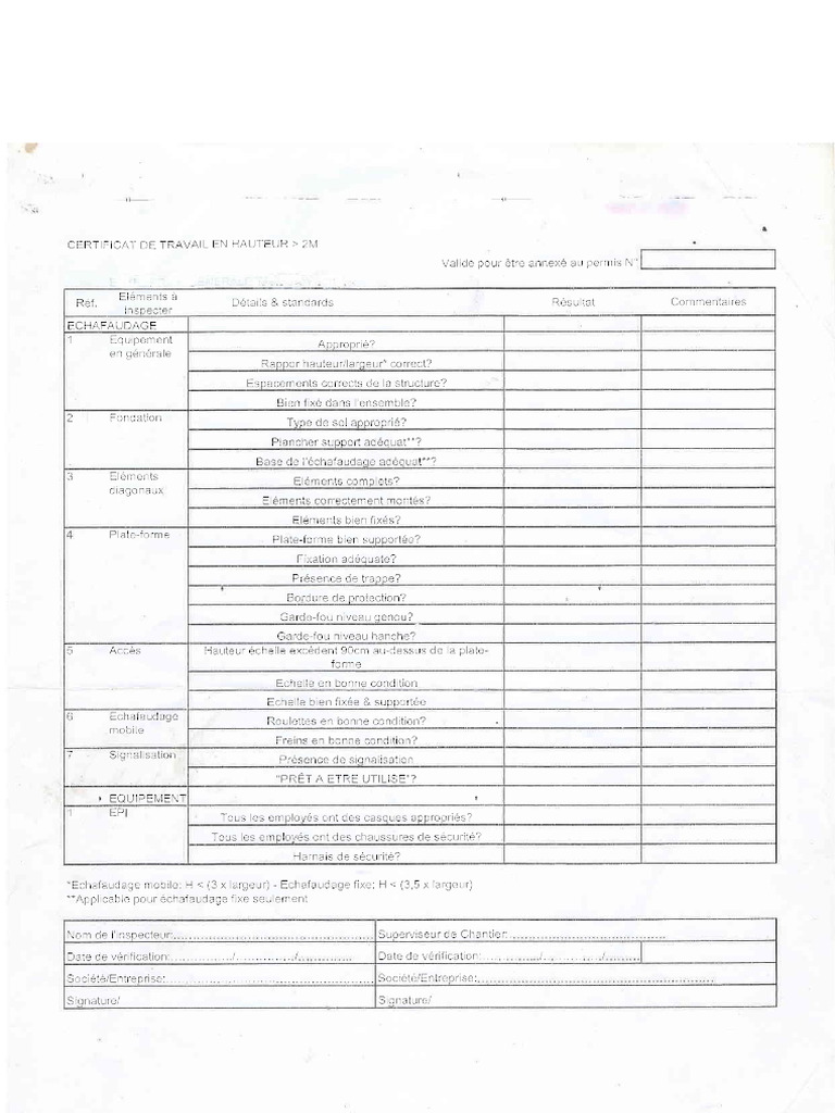Certificat de Travail en Hauteur | PDF